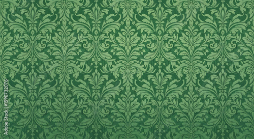 Green Damask Pattern Background Texture.