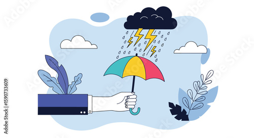 Protecting yourself from unexpected storms with an umbrella while outdoors during a thunderstorm