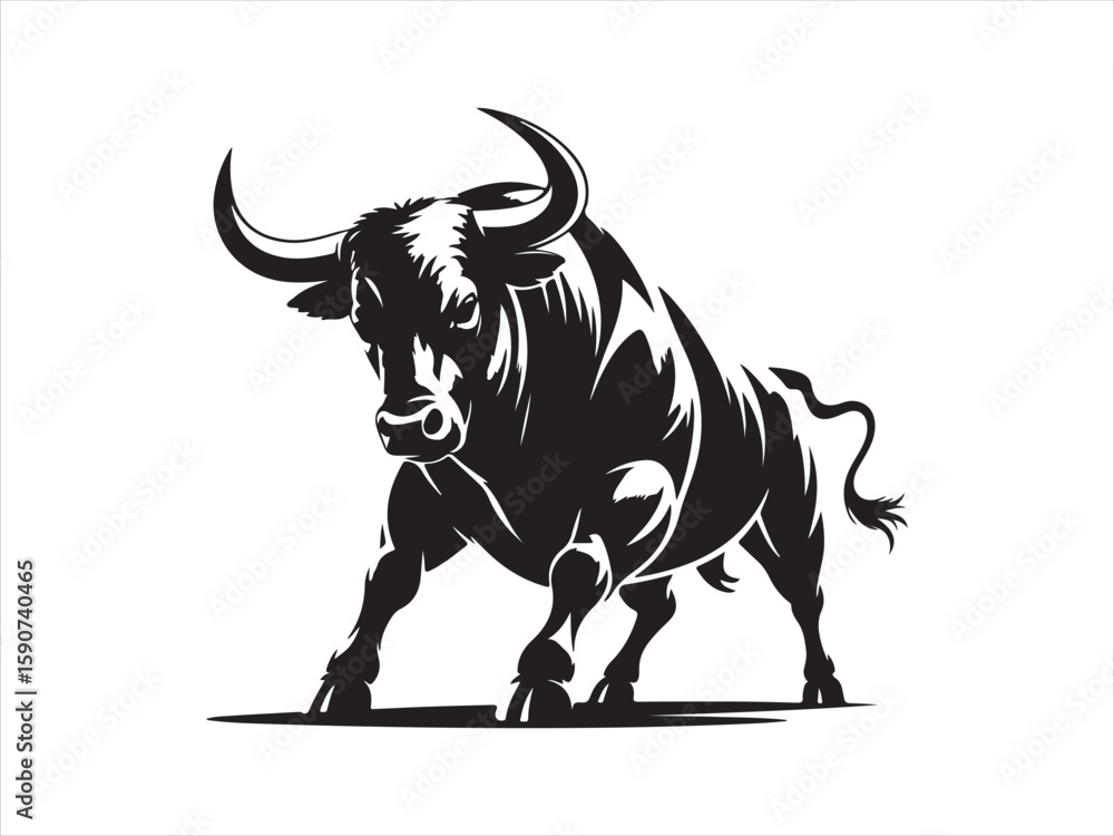 Fototapeta premium Angry bull running vector, Bull silhouette vector illustration design. 