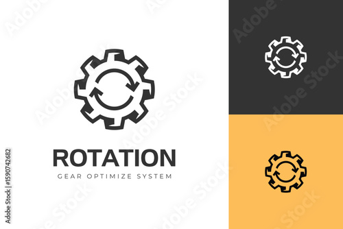 Vector Gear Rotation Logo design with Optimize System Icon for Automation, system optimization, and workflow efficiency