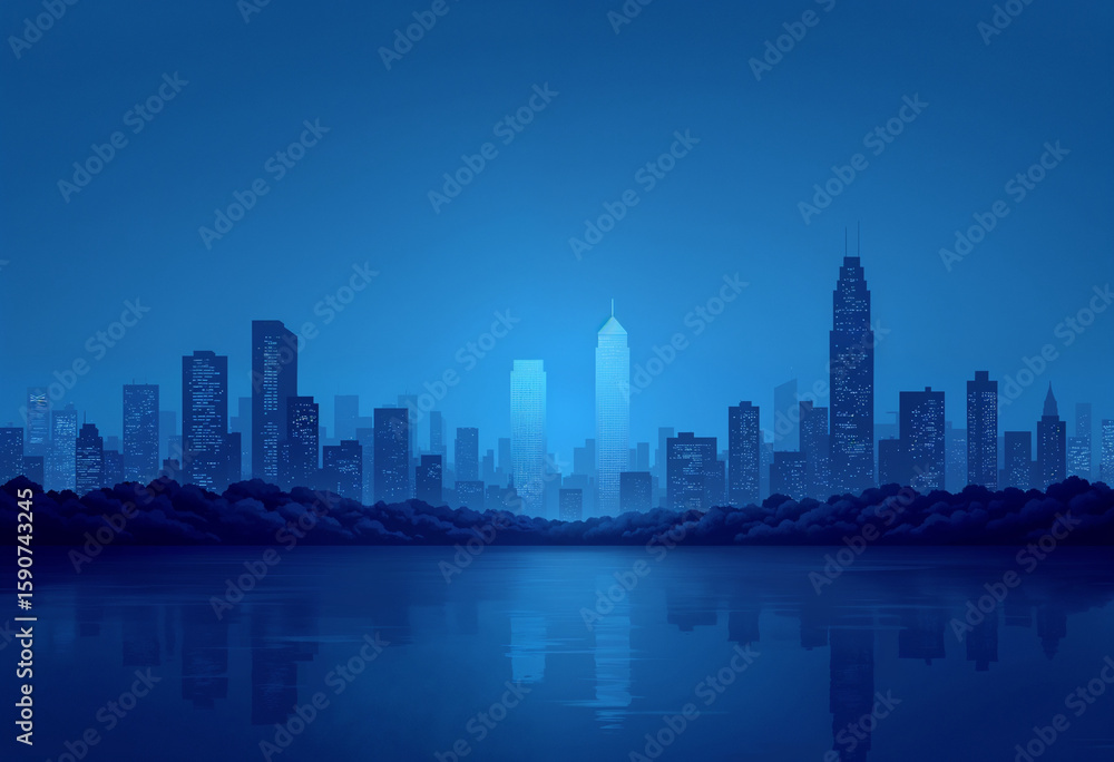 Fototapeta premium Corporate Skyline Background with Deep Blue Tone