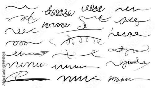 Collection of hand-drawn script and decorative elements