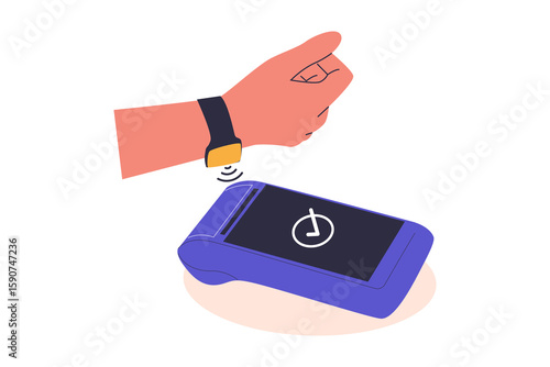 Smartwatch Contactless Payment at POS Terminal. Illustrations for websites, landing pages, mobile apps, posters and banners