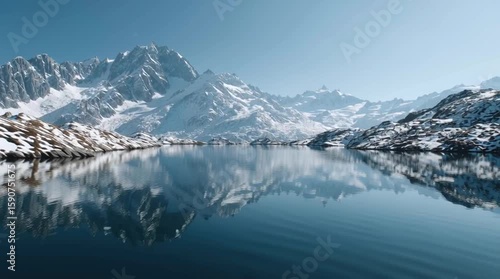 Wallpaper Mural Majestic Snow-Capped Mountains Reflected in Serene Blue Waters under a Clear Sky at Dawn in a Remote Natural Landscape Torontodigital.ca