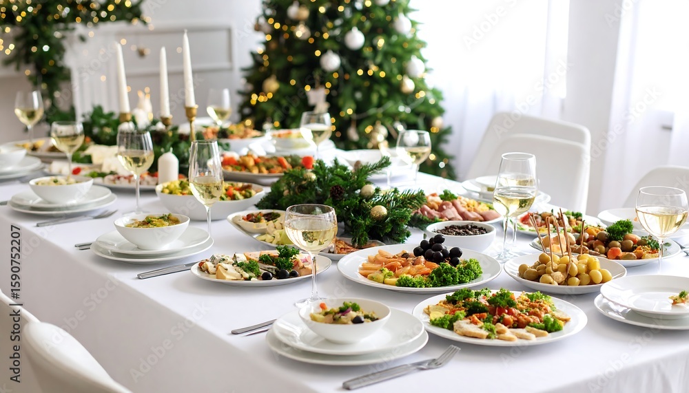 Christmas Feast with Festive Table Setting. Christmas Feast with Festive Table Setting.
