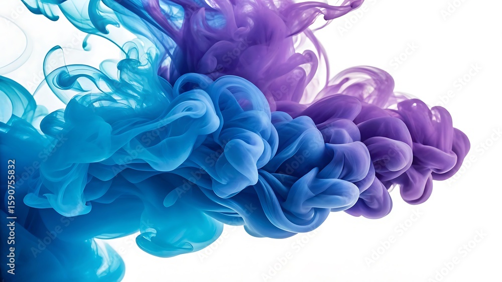Fototapeta premium Vibrant blue and purple ink clouds swirling and blending in clear water creating abstract fluid art formations