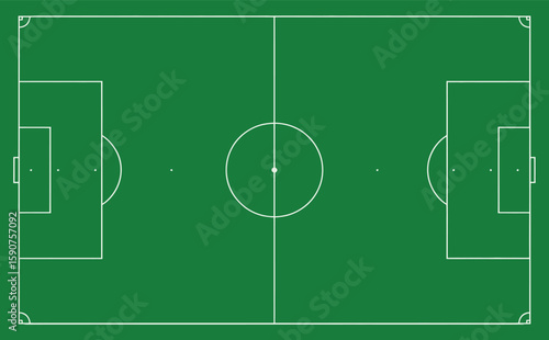 Top view of a clean soccer field with white lines and green grass