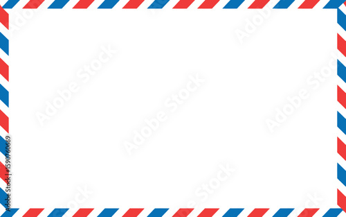 Red and blue diagonal stripes border on a white background for mail