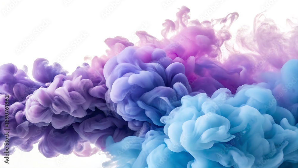 Fototapeta premium Abstract swirling cloud of purple and blue ink dissolving in water creating a beautiful ethereal smoke effect