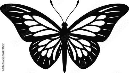 Silhouette of butterfly landing vector for garden branding and posters