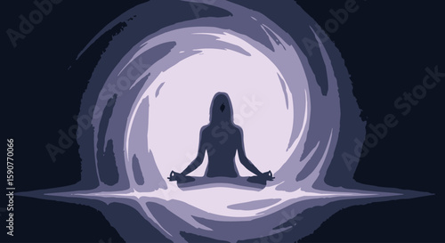 Zenith of Serenity Meditating Silhouette Surrounded by a Swirling Vortex of Tranquility and Inner Peace