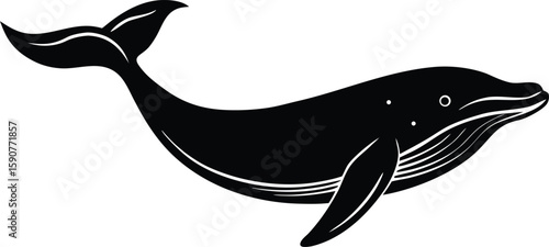 Breaching whale silhouette vector illustration for ocean wildlife and marine themed designs