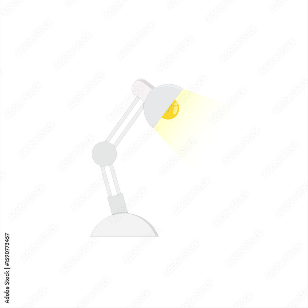 Modern metal desk lamp with an illuminated bulb isolated on a white background Modern metal desk lamp with an illuminated bulb isolated on a white background