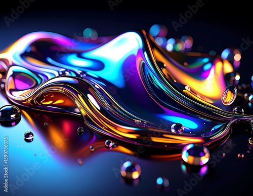 Abstract liquid drips and bubbles in vibrant iridescent colors