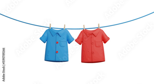 Shirts on a Clothesline Clean Laundry Day Concept