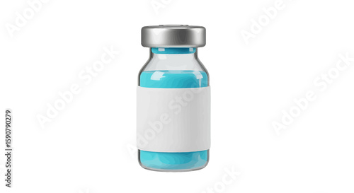 Vaccine vial with blue liquid for medical treatment and healthcare research 