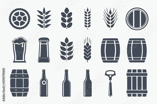 Beer elements barley bottles barrels opener wheat grain