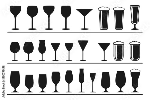 Assorted drinkware silhouettes glassware wine glasses