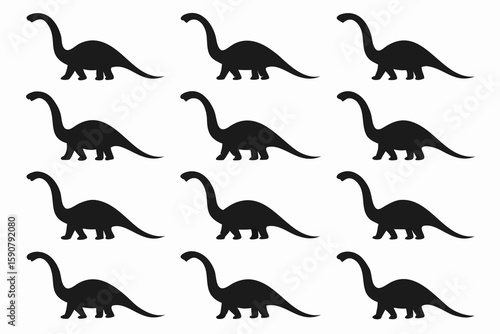 Black dinosaur silhouettes on white background prehistoric