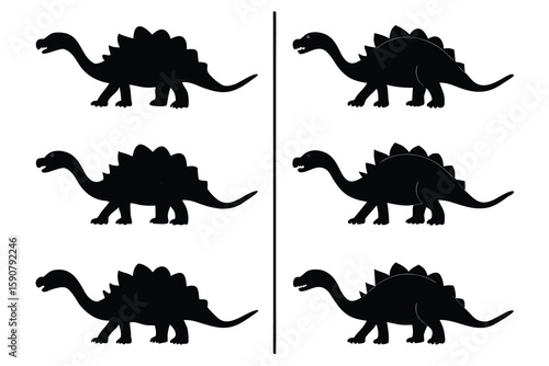 Black dinosaur silhouettes standing prehistoric ancient