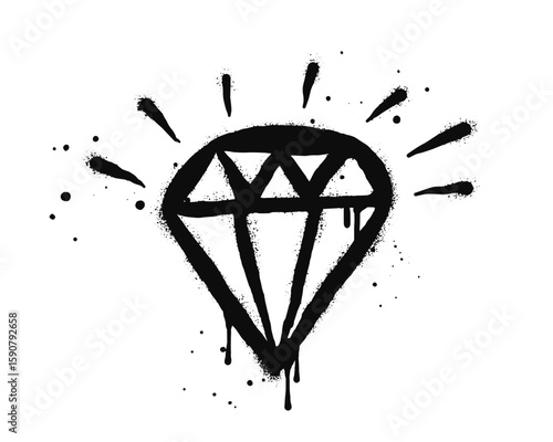 Spray painted graffiti diamond sign in black over white. Diamond drip symbol. isolated on white background. vector illustration
