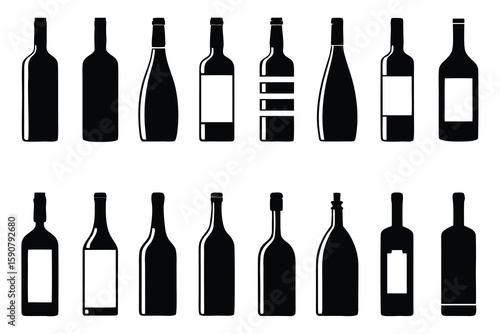 Black wine bottles with labels white silhouette