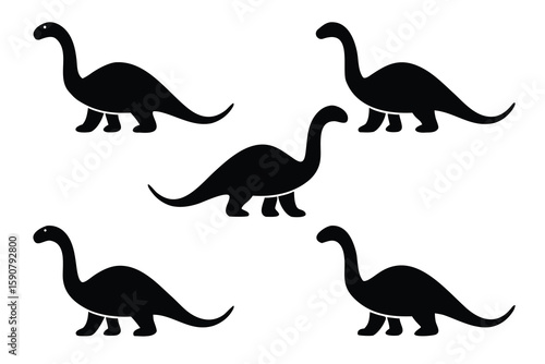 Black dinosaur silhouettes on white prehistoric