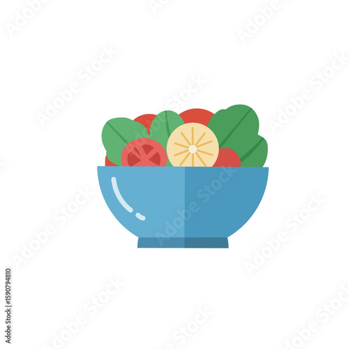 Fresh Salad Bowl Illustration Healthy Food Concept with Tomatoes and Lemon