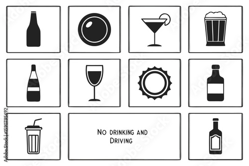Various drinks and prohibition message bottle glass