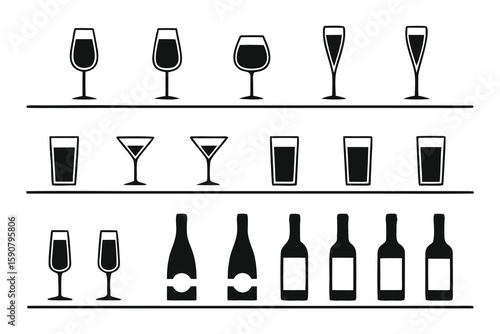 Various glassware and bottles wine glasses champagne flutes