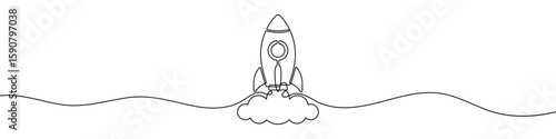 Continuous one line drawing of a rocket launch. Minimalist space or startup symbol. Vector illustration.