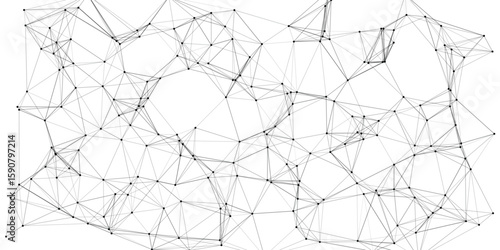 Abstract network connection diagram illustrating interconnectivity and data flow in a digital landscape geometric design elements on white background
