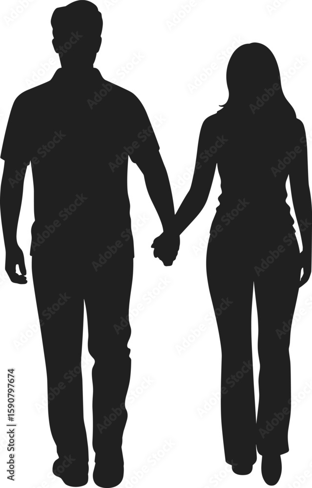 custom made wallpaper toronto digitalPrintSilhouette of couple holding hands walking together, romantic relationship, love concept, partnership, dating, togetherness, man and woman illustration