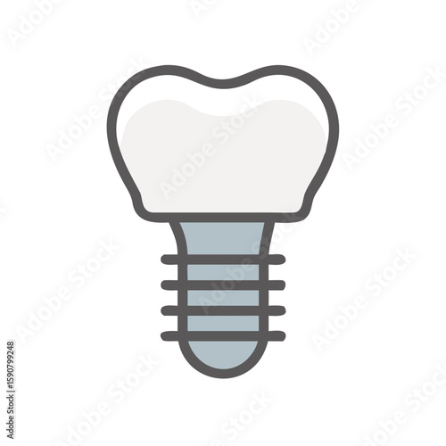 Dental stomatology implant icon isolated on white background. Tooth root replacement with crown. Medical flat vector icon.