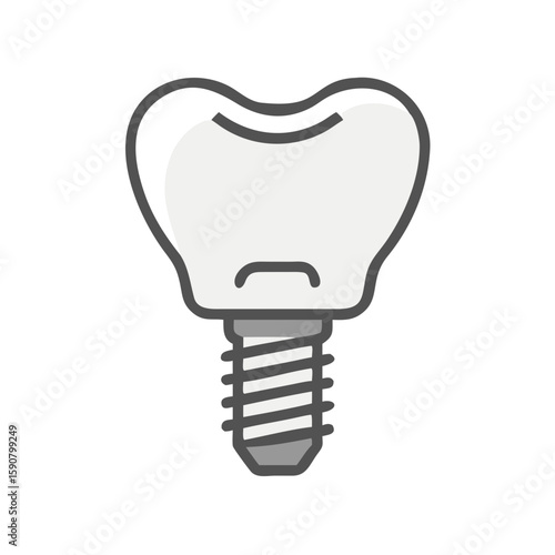 Dental implant icon, a tooth prosthesis with a screw in simple outline style for stomatology clinic, doctor, medical service. Concept of oral health care. Vector icon isolated on white background