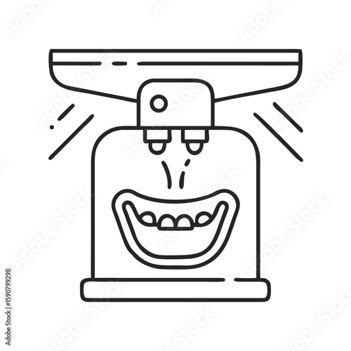 Сlosed dental unit with an open mouth in a cartoon style. Stomatology equipment. Dentistry concept. Vector icon for clinic or website