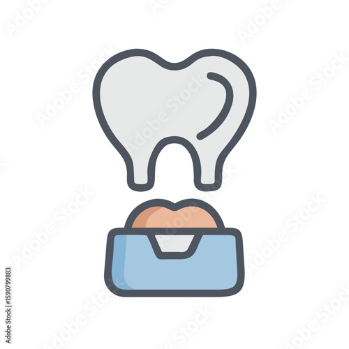 Dental impression or cast icon with tooth for stomatology, dentistry, dental care concept. Vector illustration in flat style