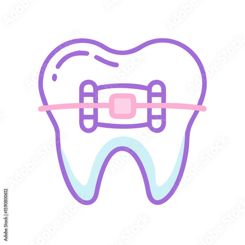Tooth with correction brace for orthodontics treatment. Stomatology concept. Icon for dentistry clinic, dental care, health. Vector illustration