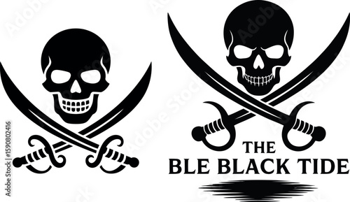 Two pirate flag with skull and crossed swords silhouette