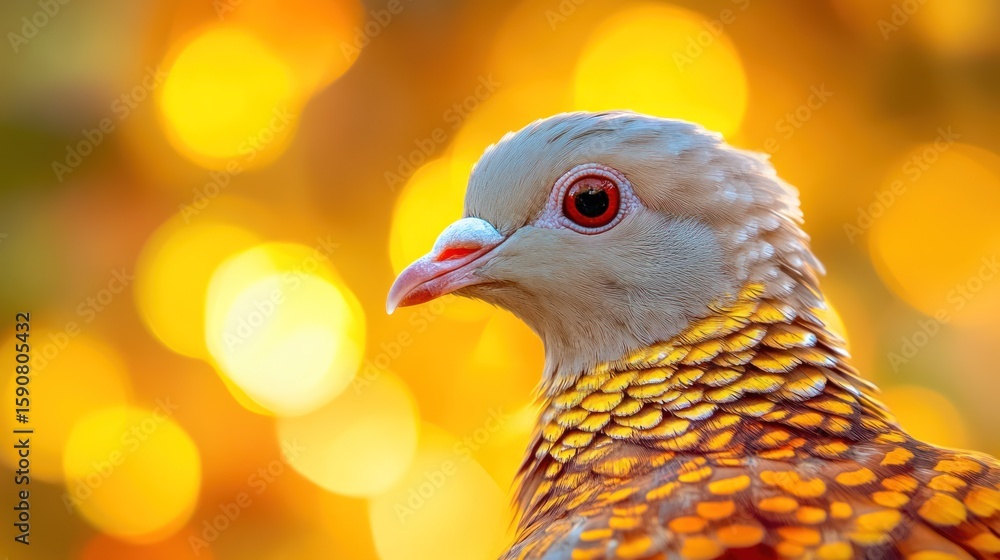 Obraz premium Close-up of a golden dove in warm light
