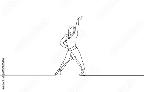 One line art concept of female hip-hop dance, one continuous line drawing of a young, vivacious hip-hop dancer practicing breakdancing.