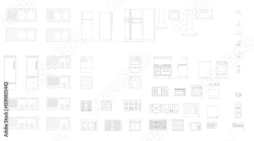 Vector Kitchen Equipment Blocks for AutoCAD – Top View and Elevation Layouts