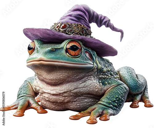A whimsical frog wearing a purple wizard hat, exuding charm and magic.