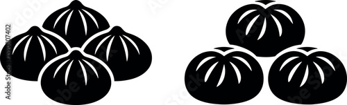 Group of steamed buns with pleats in a minimalist silhouette style