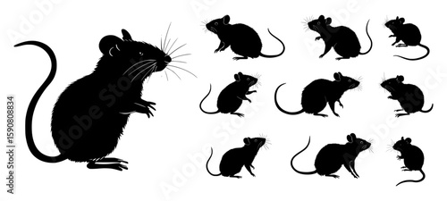 Rodent silhouette vector pack with rats and mice in various positions and angles
