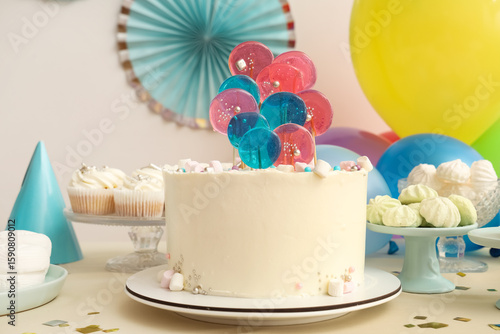 White birthday cake with co...