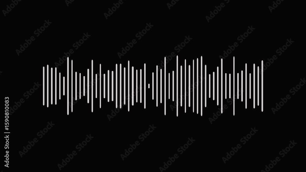 audio waves rhythm isolated on black background. Dynamic equalizer visual effect, simple audio waveform animation. Sound waveform spectrum animation on black background. Digital interface element.