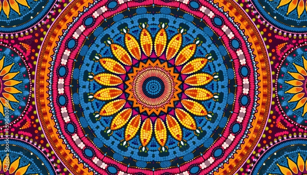 Fototapeta premium Circular Symmetry in Folk-Inspired Ethnic Textiles