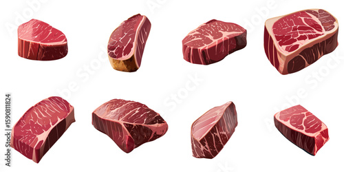 Multiple vector illustrations of delicately drawn raw beef