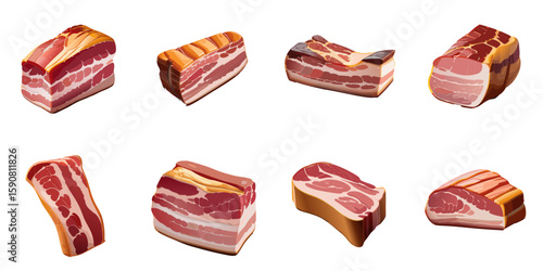 Multiple vector illustrations of delicately drawn bacon

